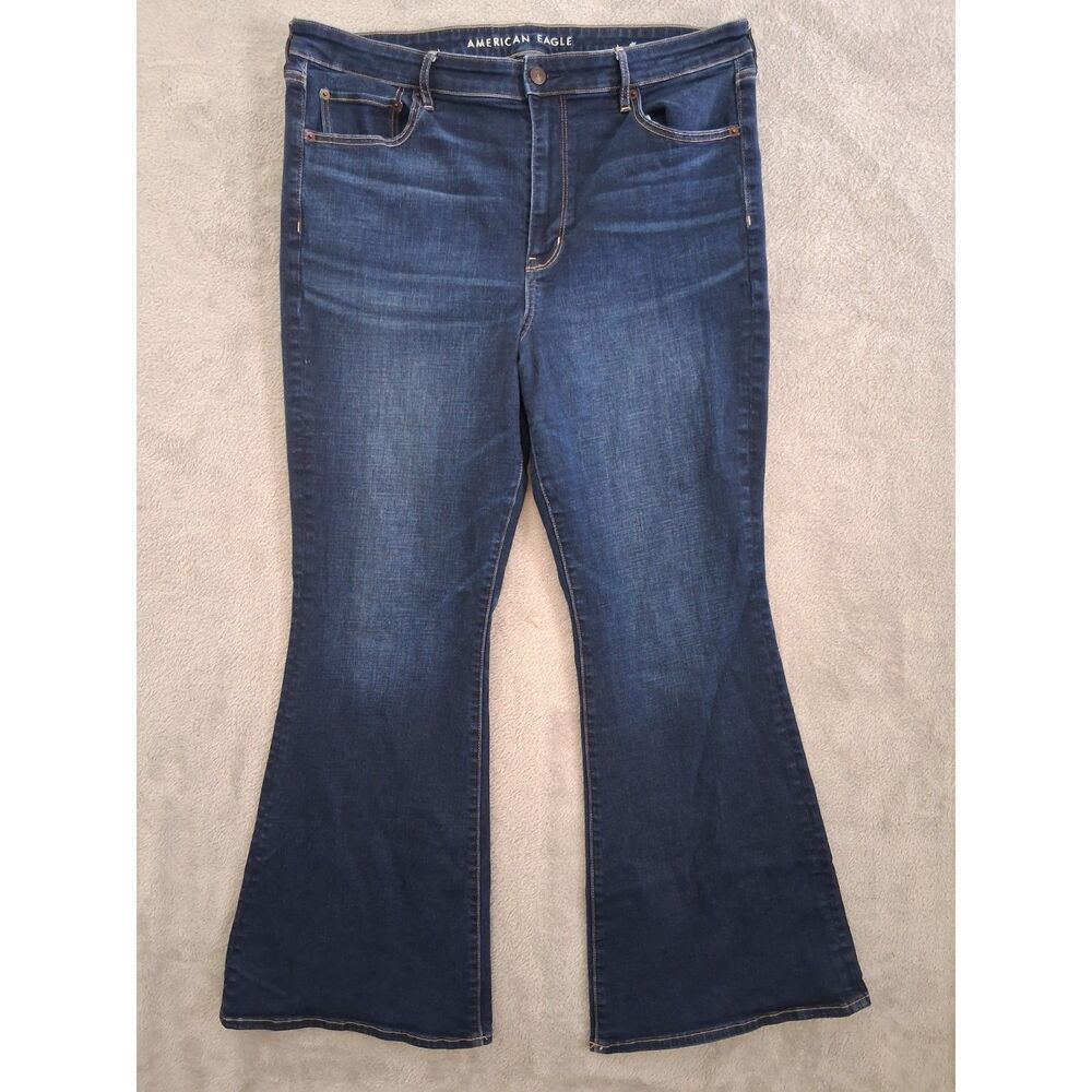 American Eagle Jeans Sz 18 x 29 Reg Super High Rise Flare Dark Wash Stretch